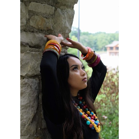 Yellow Plastic Beads Matinee Necklace Vintage Costume Jewelry - Picture 3 of 4